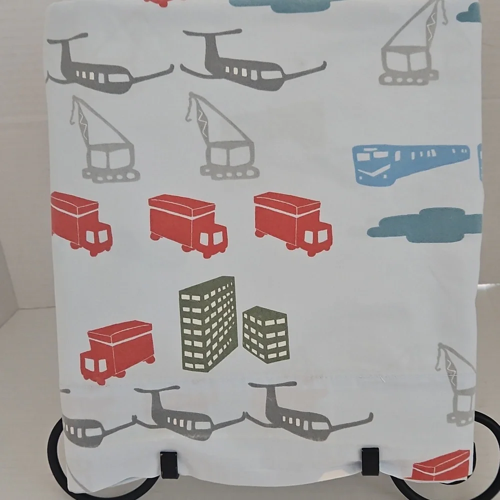 Pottery Barn Kids Vintage Light Blue Vehicle Print Twin Flat Sheet